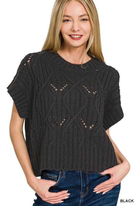 Cable Knit SS Sweater Top