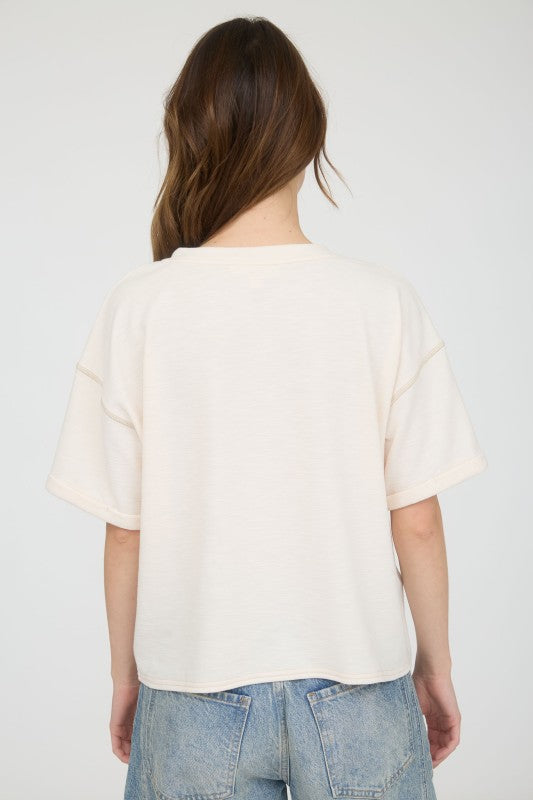 Contrast Stitch SS Knit Top