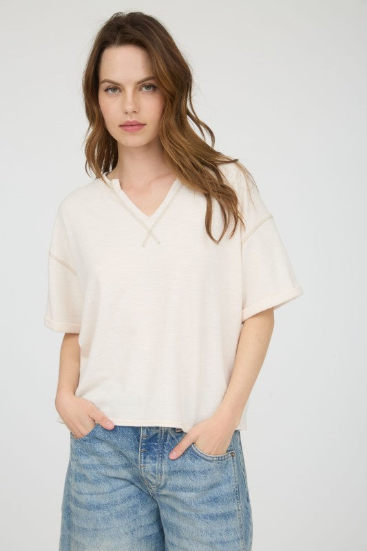 Contrast Stitch SS Knit Top