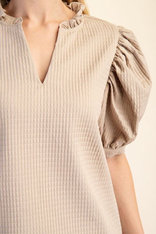 Ruffle VNeck Puff Sleeve Top