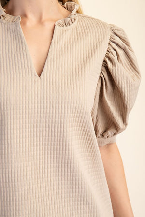 Ruffle VNeck Puff Sleeve Top