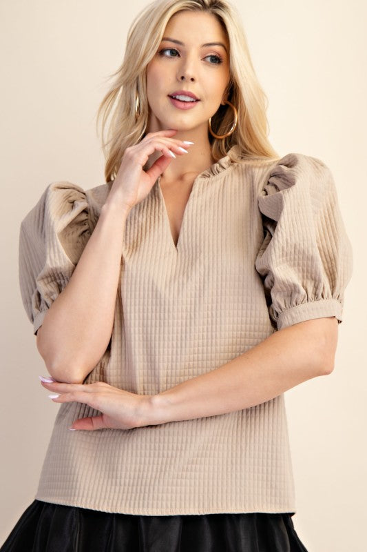 Ruffle VNeck Puff Sleeve Top