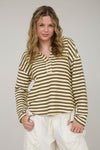 Striped LS Split Placket Top