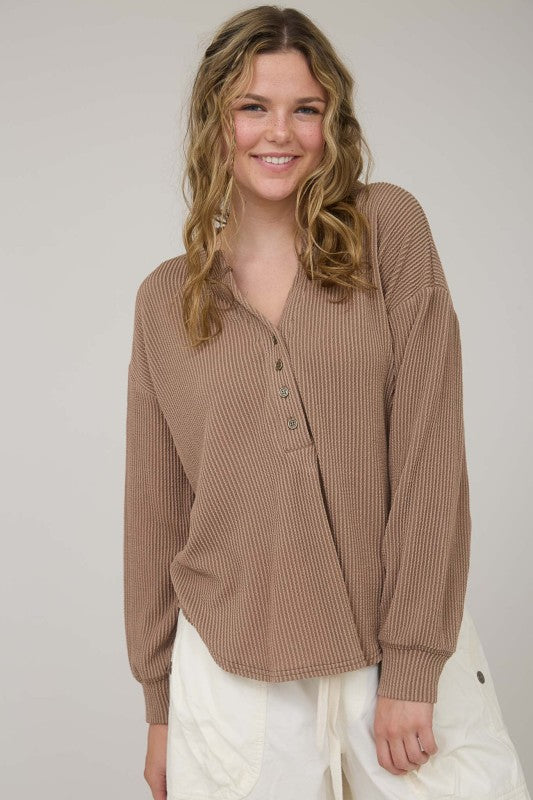 LS Rib Henley Top