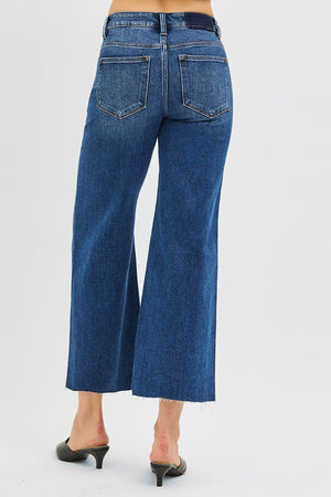 Mid Rise Crop Raw Hem Jeans