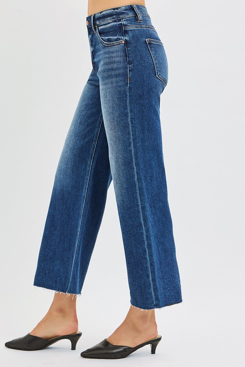 Mid Rise Crop Raw Hem Jeans