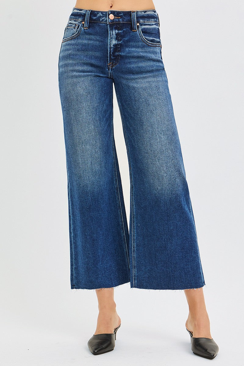 Mid Rise Crop Raw Hem Jeans