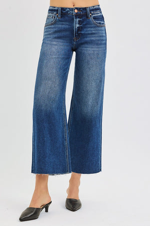 Mid Rise Crop Raw Hem Jeans