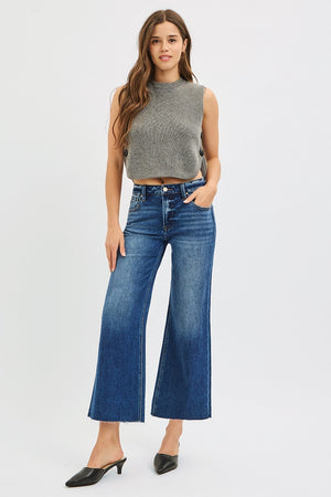 Mid Rise Crop Raw Hem Jeans