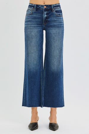 Mid Rise Crop Raw Hem Jeans