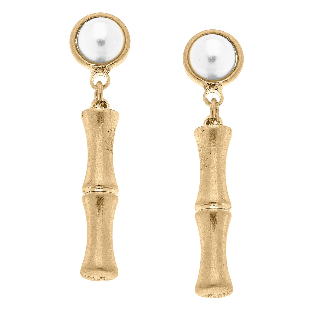 Everleigh Bamboo Pearl Stud Drop Earrings