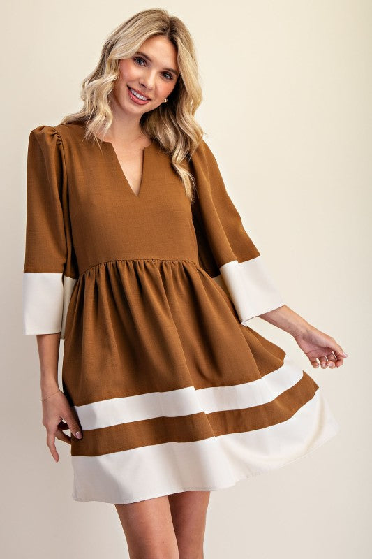 Wide Sleeve Colorblock Dress