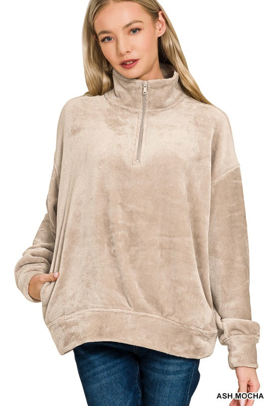 Faux Fur Half Zip Pullover Top