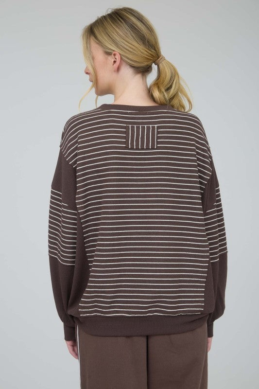 Stripe & Block LS Banded Top