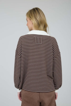 Contrast Collar LS Striped Top