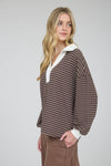 Contrast Collar LS Striped Top
