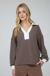 Contrast Collar LS Striped Top