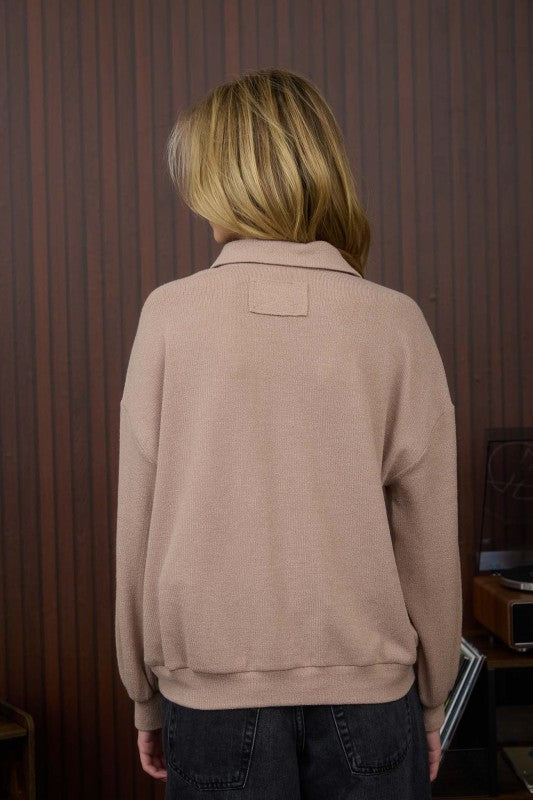 Half Snap Solid LS Collar Top