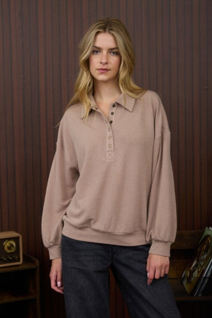 Half Snap Solid LS Collar Top