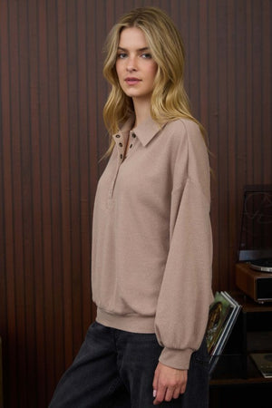 Half Snap Solid LS Collar Top