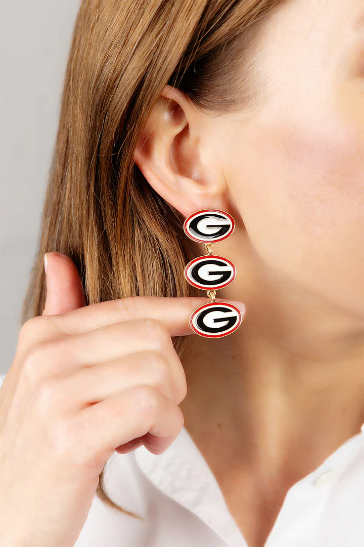 Georgia Bulldogs Triple Drop Enamel Earrings