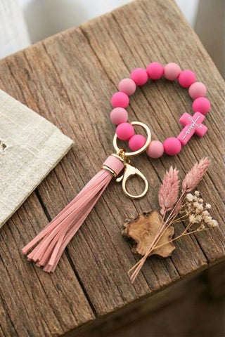 Jesus Cross Silicone Beaded Bracelet Keychain