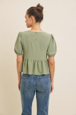 Contrast Binding Bow Babydoll Top