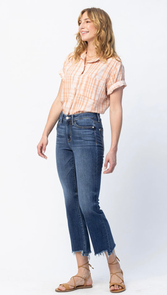 Mid Rise Step Hem Bootcut Jeans