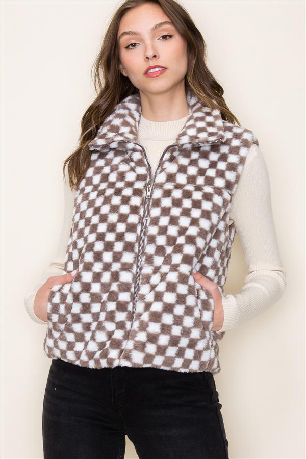 Checkered Fur Polar Vest