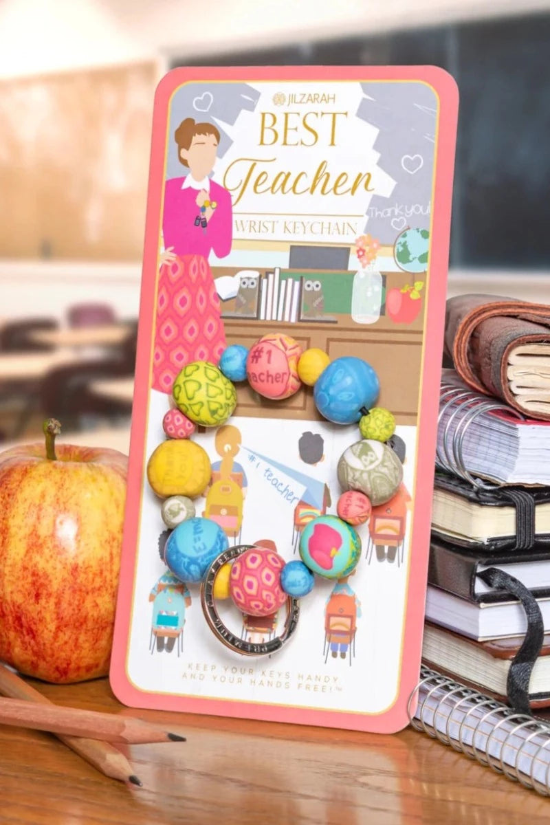 Best Teacher Carded Bead Bracelet Keychain