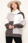 Colorblock Balloon Sleeve Turtleneck Sweater