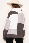Colorblock Balloon Sleeve Turtleneck Sweater