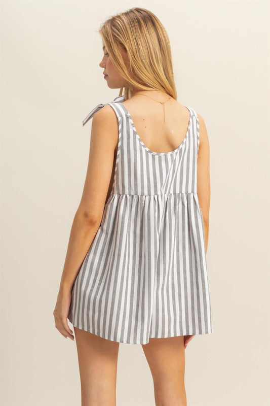 Striped Bow Shoulder Romper