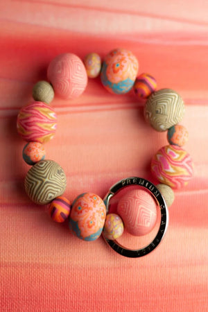 Coral Crush Bead Bracelet Keychain Keyring