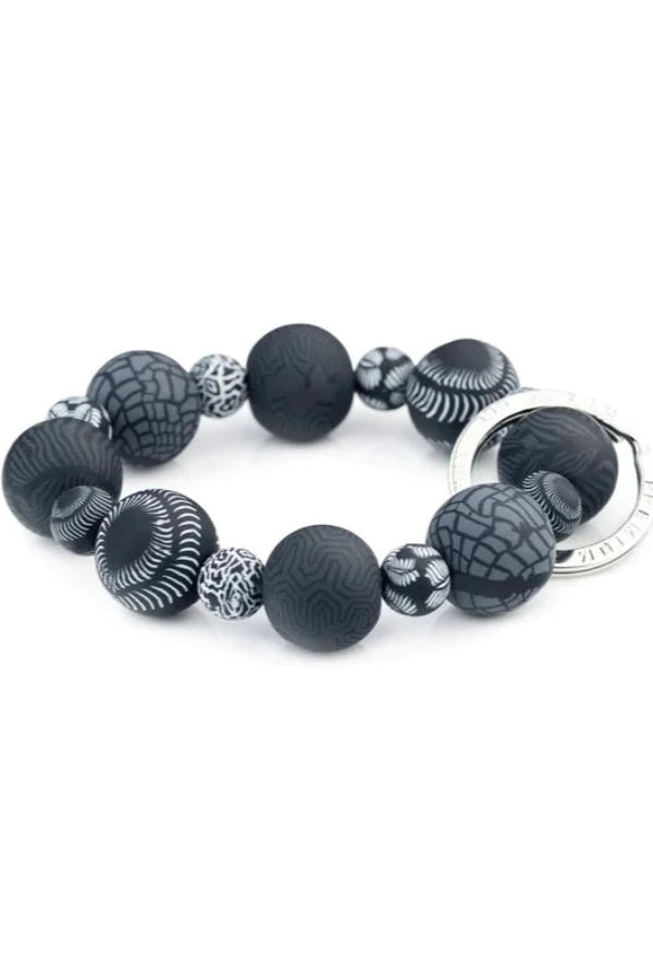 Midnight Palm Bead Bracelet Keychain Keyring