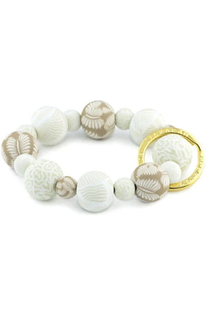 Ivory Palm Bead Bracelet Keychain Keyring