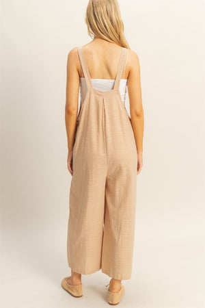 Texted Wide Leg Overalls Jumpsuit
