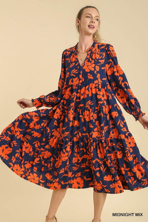 LS Floral Print Midi Dress