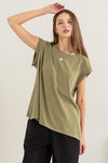 Oversized Round Neck Soft Cap Sleeve Top