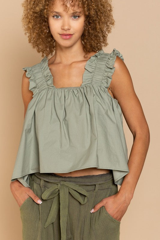 Cropped Ruffle Sleeveless Top