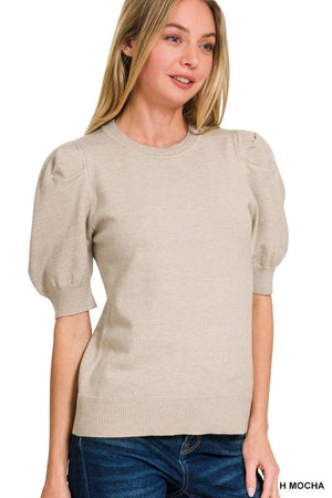 Pleat Puff SS Sweater Top