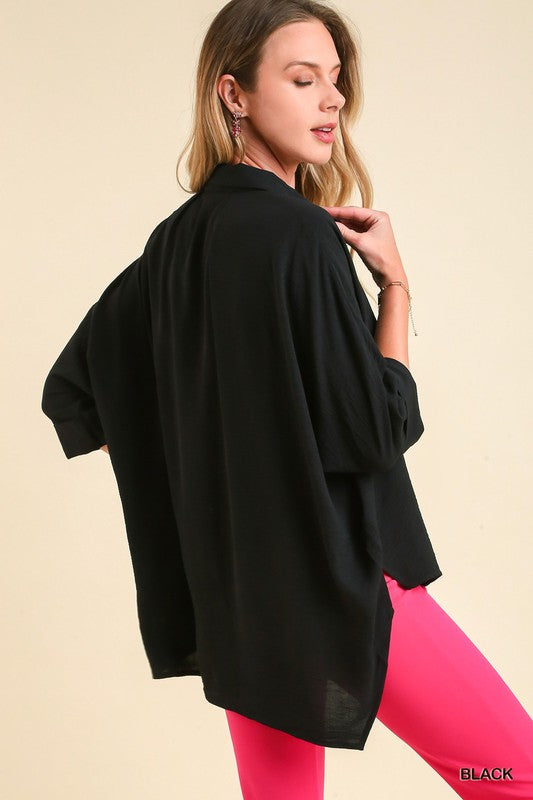 Hidden Button 3/4 Sleeve Collar Top