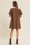 Bubble Sleeve Textured Print Dress