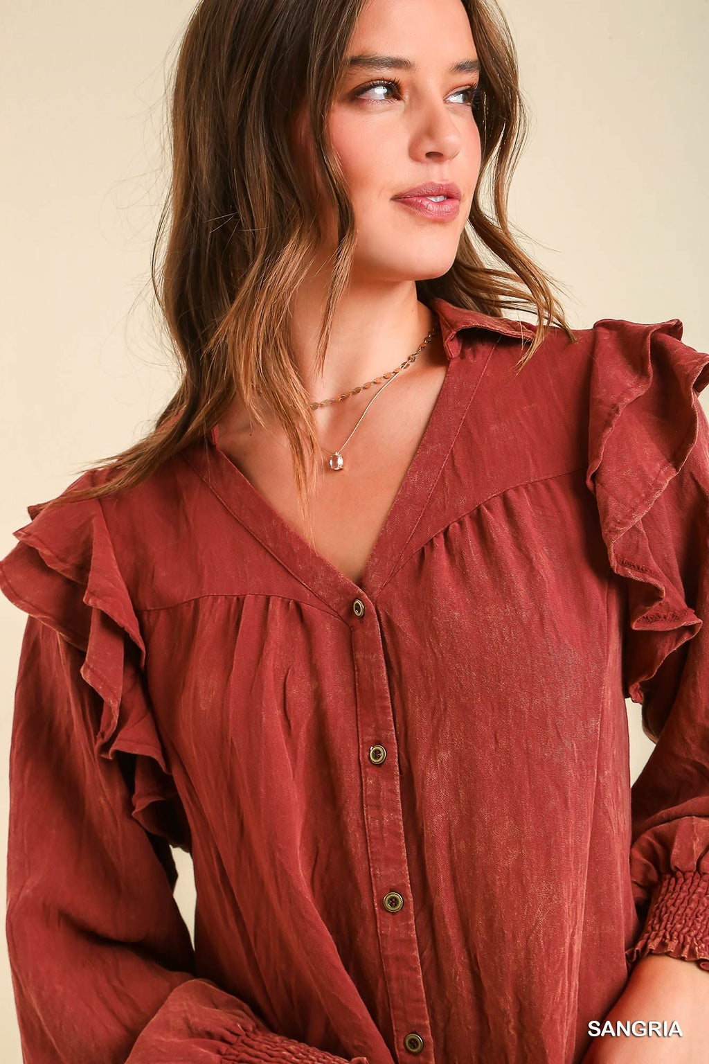 Snow Washed Ruffle Sleeve Dress