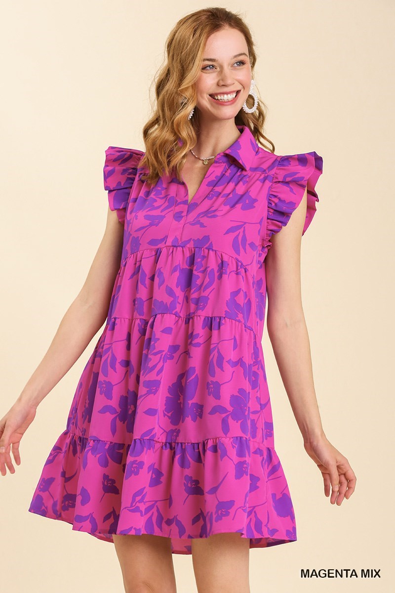 SS Printed Collar Tier Dress