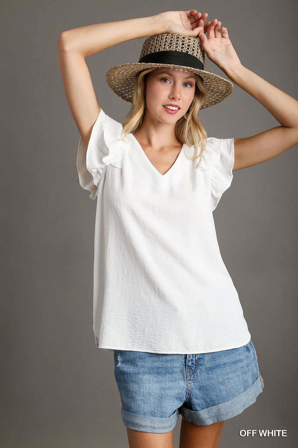 Double Flutter V-Neck Top