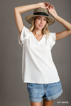 Double Flutter V-Neck Top