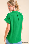 Fray Trim Cotton Gauze Button Top