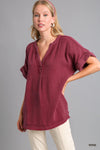 Cuff Sleeve Cotton Gauze Top