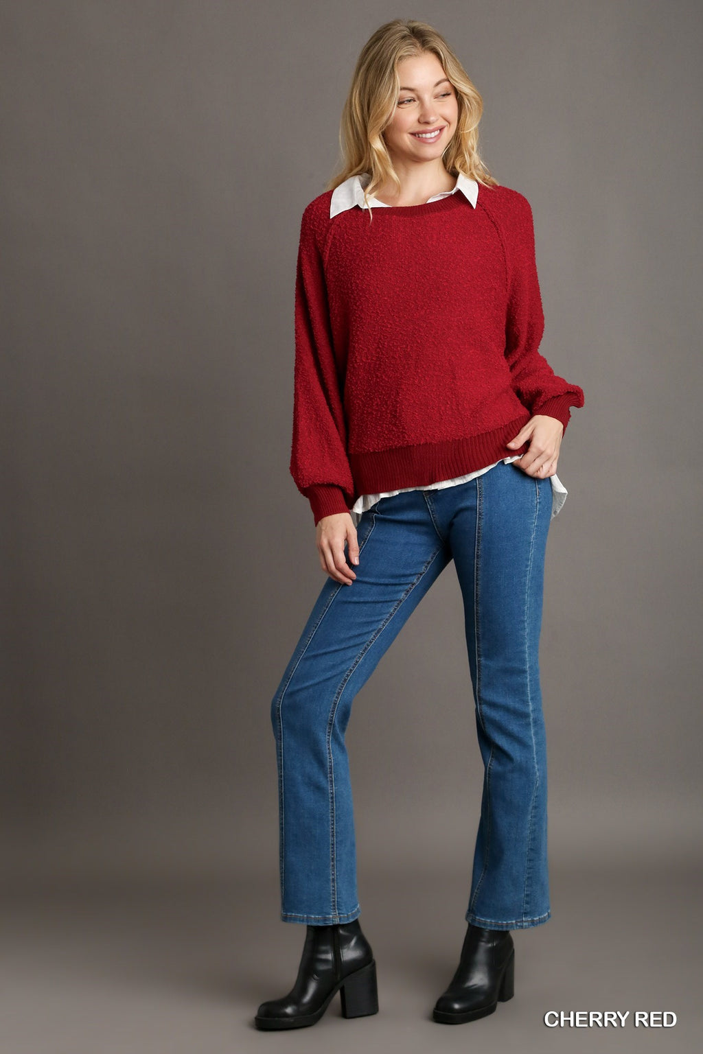 Puff Sleeve Textured Sweater Top